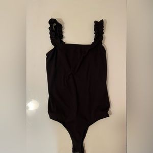 Black ruffle strap bodysuit